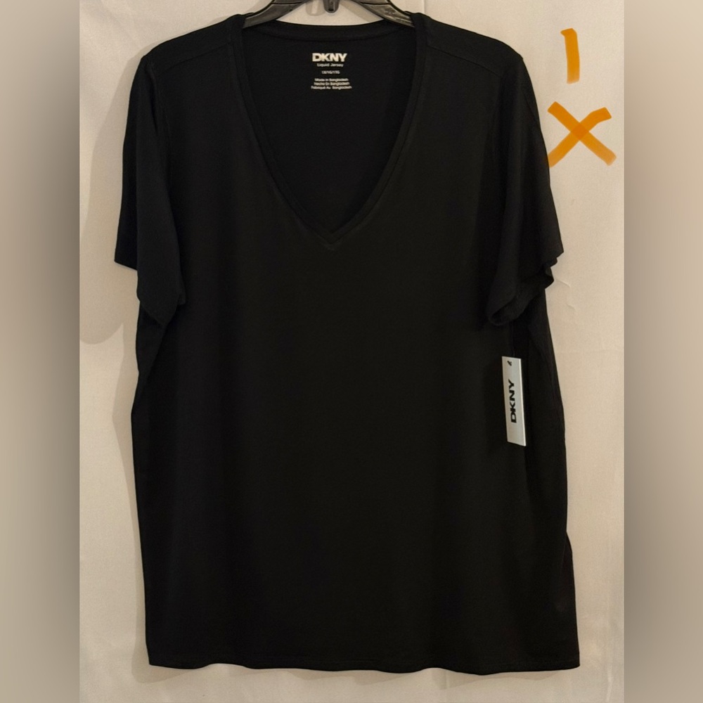 DKNY Black Liquid V-Neck Women's Top